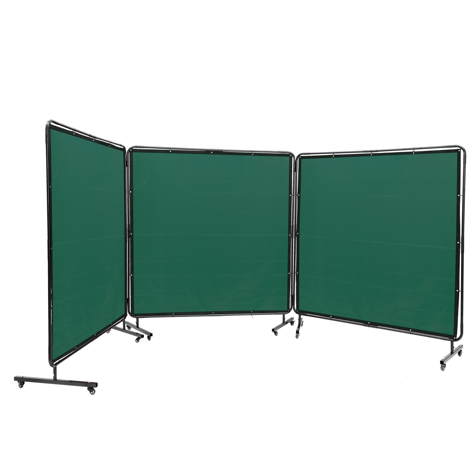 Main product image of 6' x 6' 3-Panel Green Flame-Resistant Vinyl Welding Screen, Frame, 12 Swivel Wheels