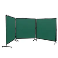 Product image of 6' x 6' 3-Panel Green Flame-Resistant Vinyl Welding Screen, Frame, 12 Swivel Wheels