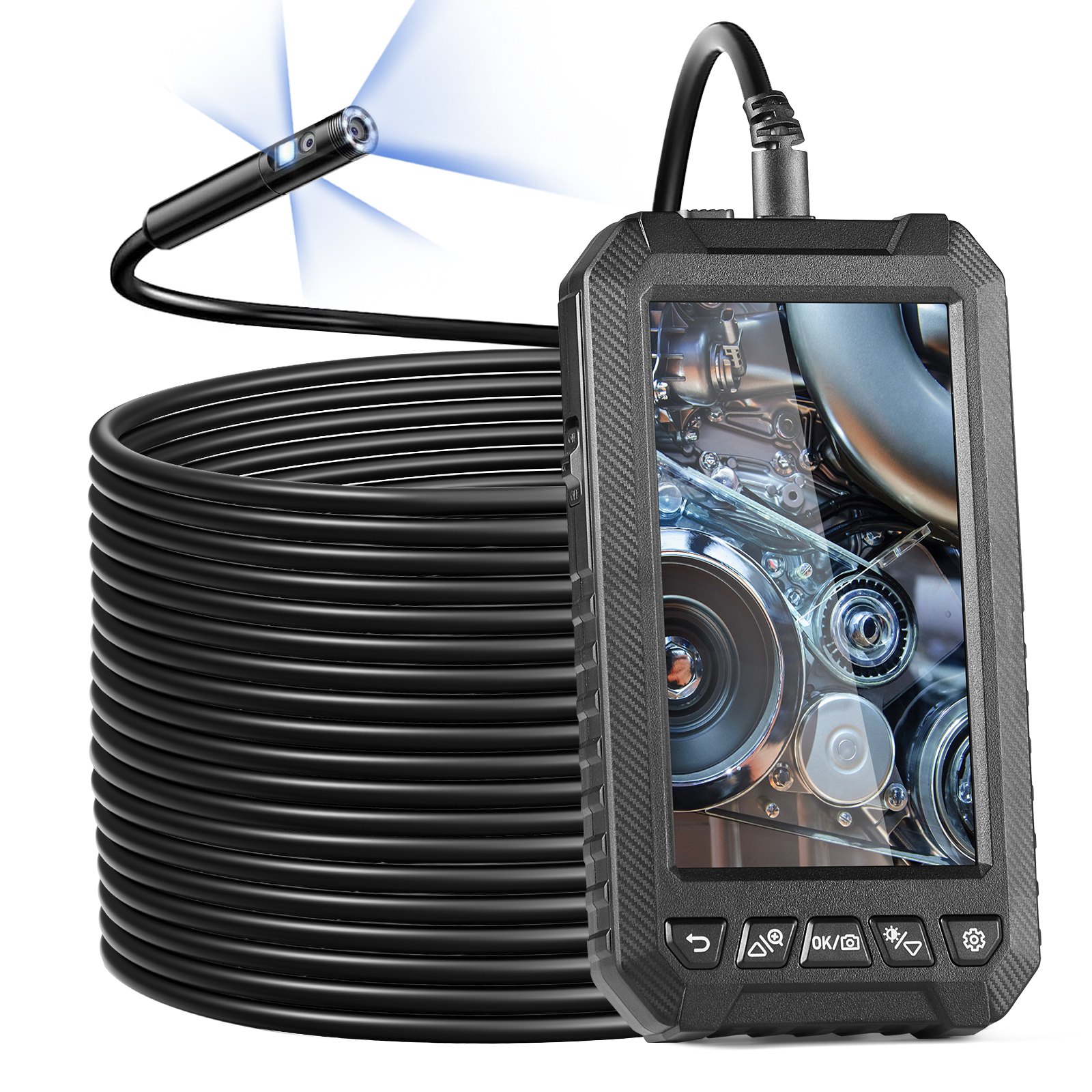 Main product image of Triple Lens Borescope, 49.2ft Semi-Rigid Cable, 5" 1080P Display, 8+2 LED, IP67