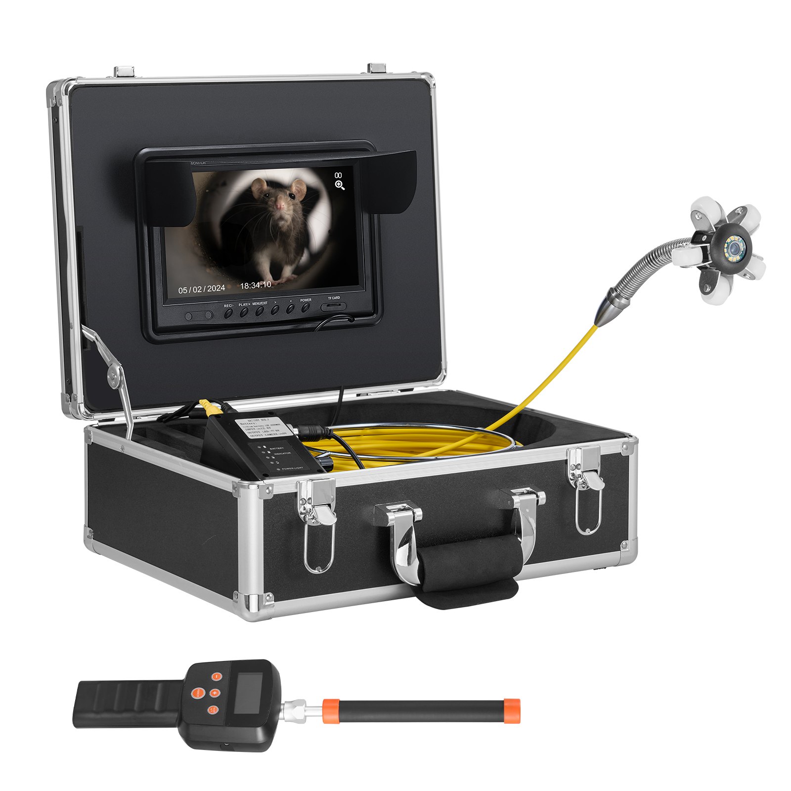 Main product image of Sewer Drain Inspection Camera, 9" Monitor, 512Hz Locator, Self-Leveling, 165 Ft
