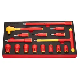 Product image of 16-Piece 1000V Insulated Socket Set with Ratchet and T-Handle