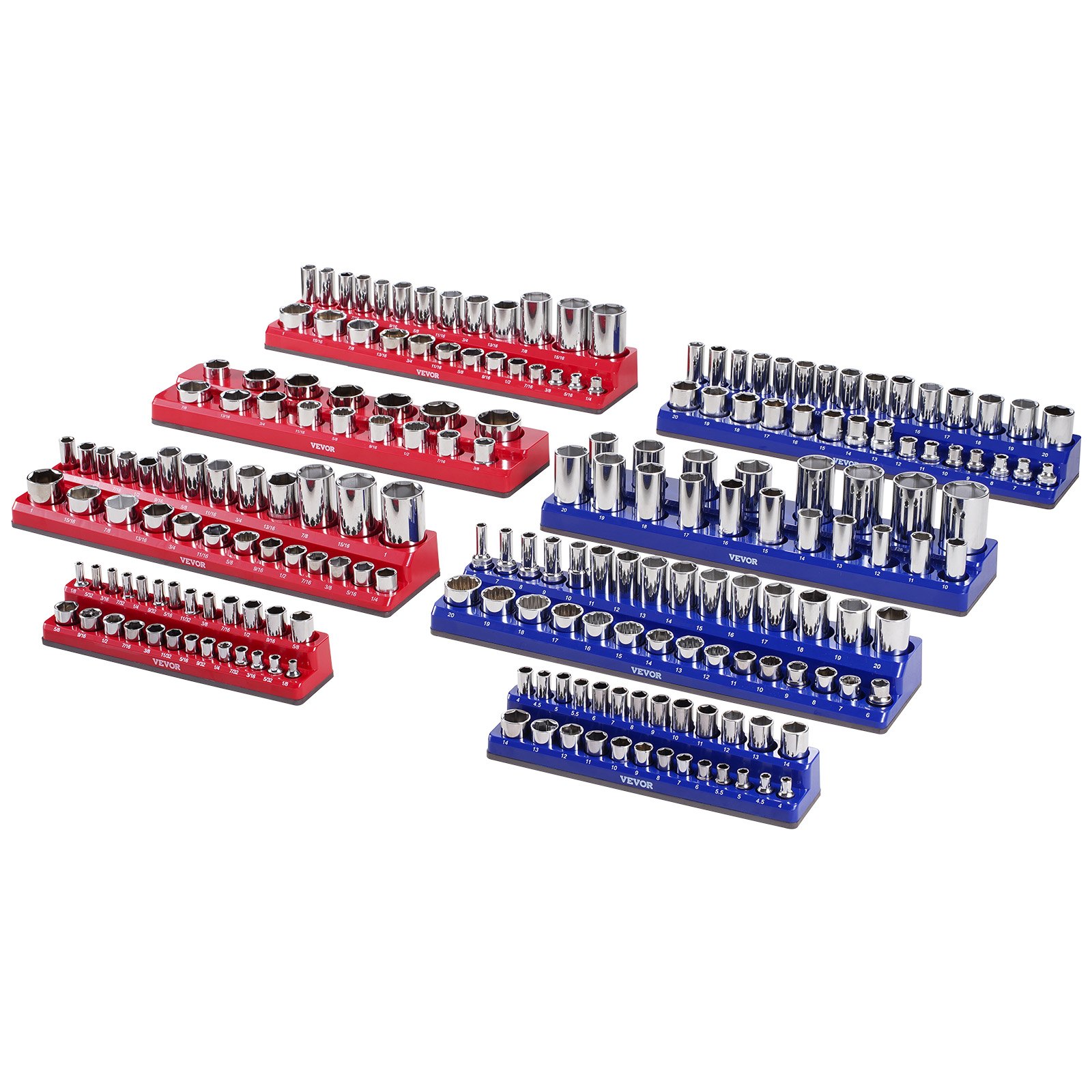 Main product image of Magnetic Socket Organizer Set, 8-Piece, 1/4, 3/8, 1/2 in. Metric SAE, 199-Socket Capacity