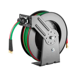 Product image of 1/4-Inch x 50FT Twin Oxygen Acetylene R-Grade Welding Hose Reel, Retractable, 300 PSI, Wall/Ceiling Mount