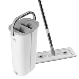 Product image of Flat Mop and Bucket Set with Wringer, Stainless Steel Handle, 3 Microfiber Pads
