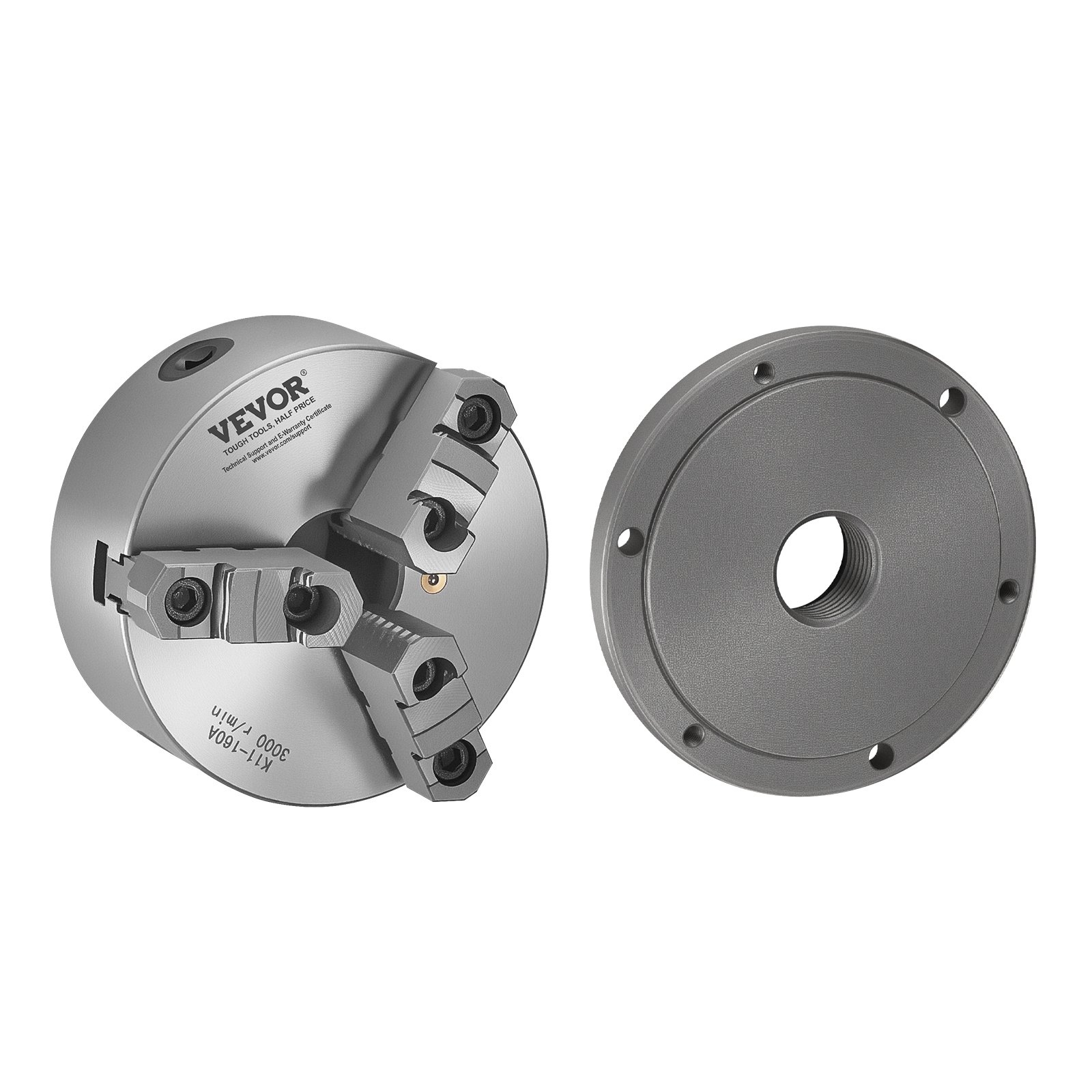 Main product image of 6 Inch (160mm) 3-Jaw Lathe Chuck, Self-Centering, 1 1/2-8 Threaded Backing Plate