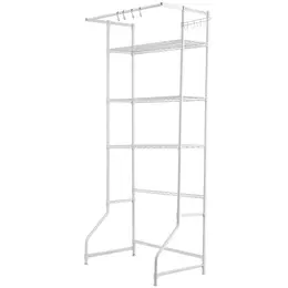 Product image of Adjustable 3-Tier Over Washer Dryer Storage Shelf with Drying Rack, Hanger Rod, White