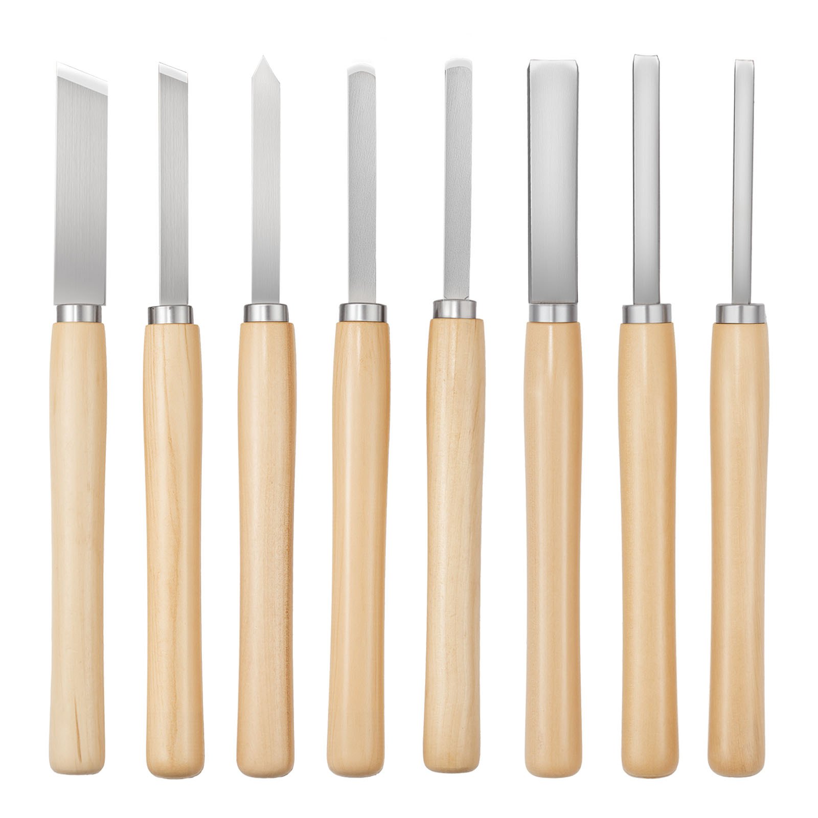 Main product image of 8-Piece Wood Lathe Turning Tool Set, Carbon Steel, Skew, Parting, Gouge, Spear Point