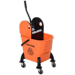 Product image of 25L Mop Bucket with Wringer, Wheels, and Handle, Orange