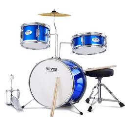 Product image of 3-Piece Kids Drum Set, Blue, 8in Tom, 10in Snare, 14in Bass, w/ Throne & Cymbals