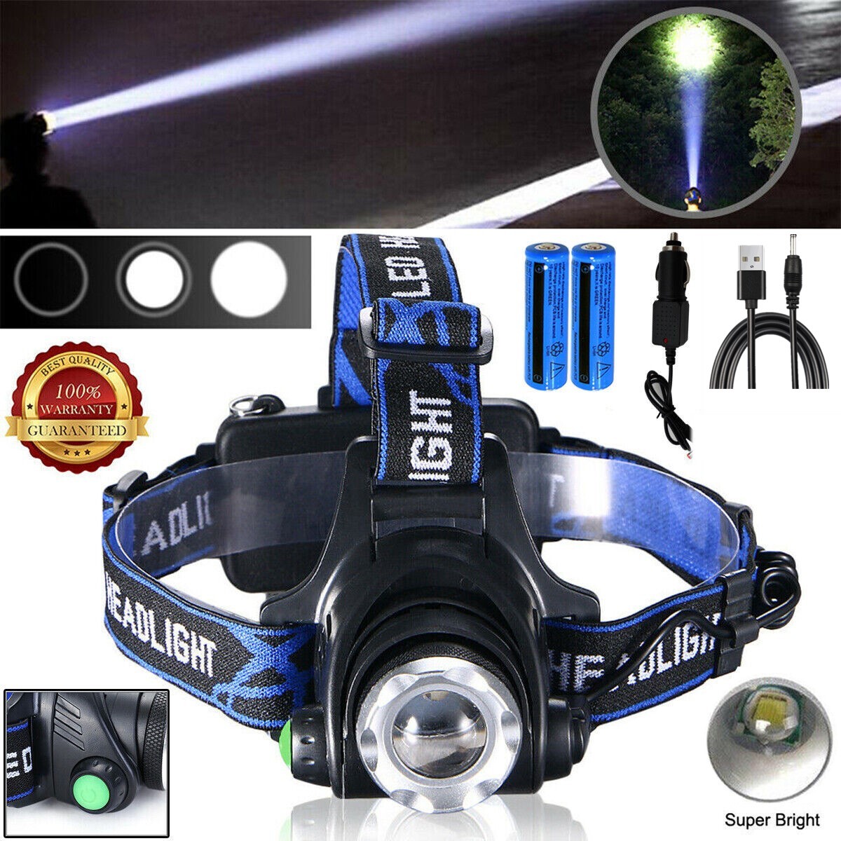 Main product image of USB Rechargeable LED Headlamp Head Torch for Hands-Free Lighting
