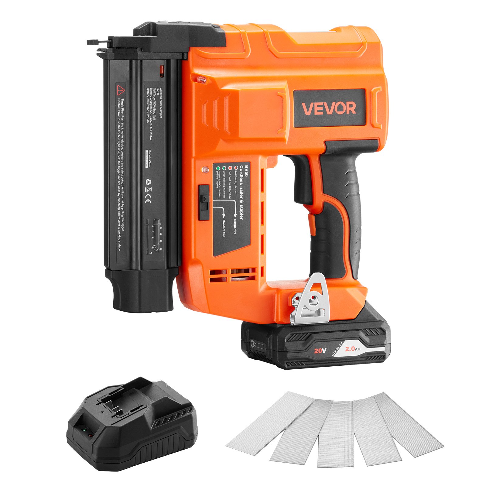 Main product image of 18 Gauge 20V Cordless Nailer, 100 Nails/min, 20 Ah Battery, Charger, Adj. Depth