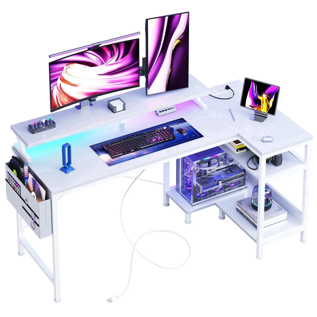Main product image of Computer Gaming Desk with USB, Power Outlet, Type-C, LED, Storage Rack, Monitor Stand