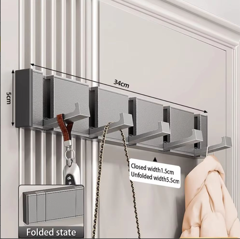 Main product image of Gray Square Aluminum Alloy Adhesive Hook with 5 Hooks