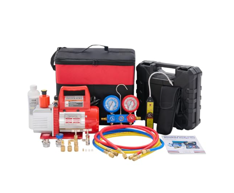 Main product image of 110V 1.75 CFM Vacuum Pump Kit with R134a Manifold Gauge & Leak Detector