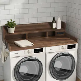 Product image of 2-Tier Washer Dryer Countertop, 54W x 27.5D, with Power Outlet, Walnut