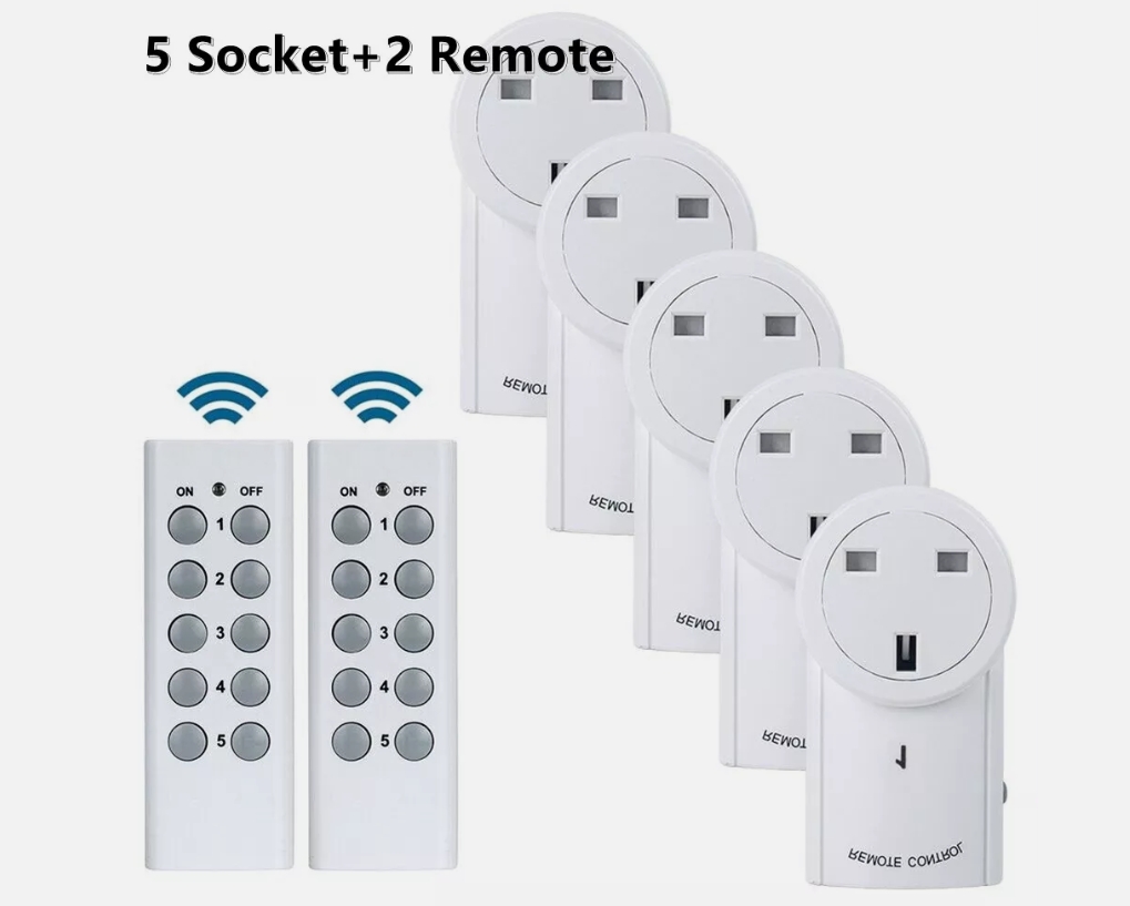 Main product image of 1-5 Pack Wireless Remote Control Power Outlets, UK Plug