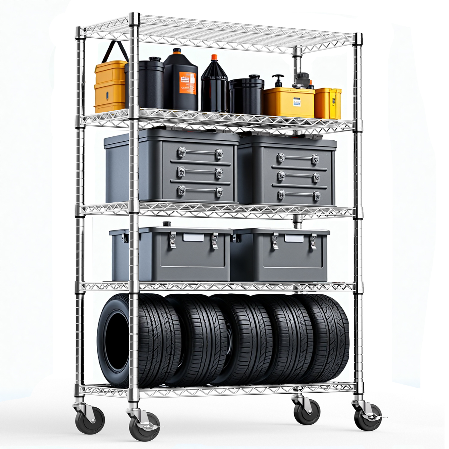 Main product image of 5-Shelf Wire Shelving Unit, Chrome, 17.7 D x 47.2 W x 75.6 H