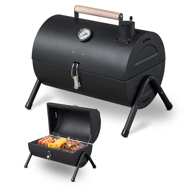 Main product image of Portable Charcoal Grill with Thermometer, Wooden Handle