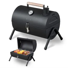 Product image of Portable Charcoal Grill with Thermometer, Wooden Handle