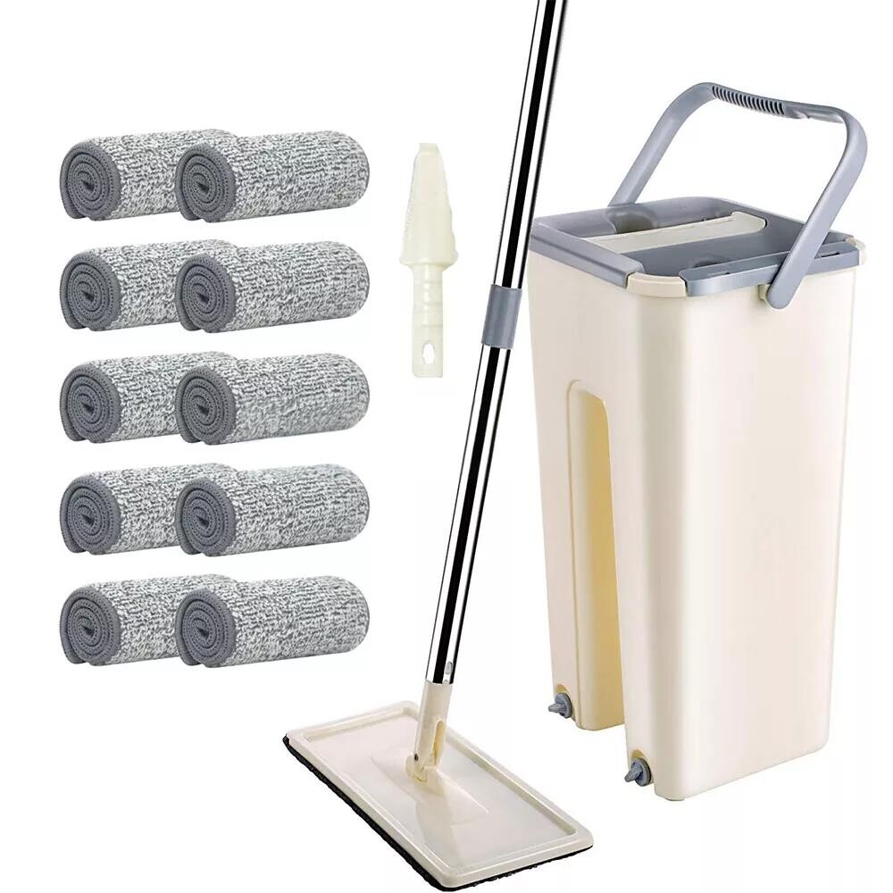 Main product image of Mop Bucket and Flat Mop System with Squeeze Wringer, Pads