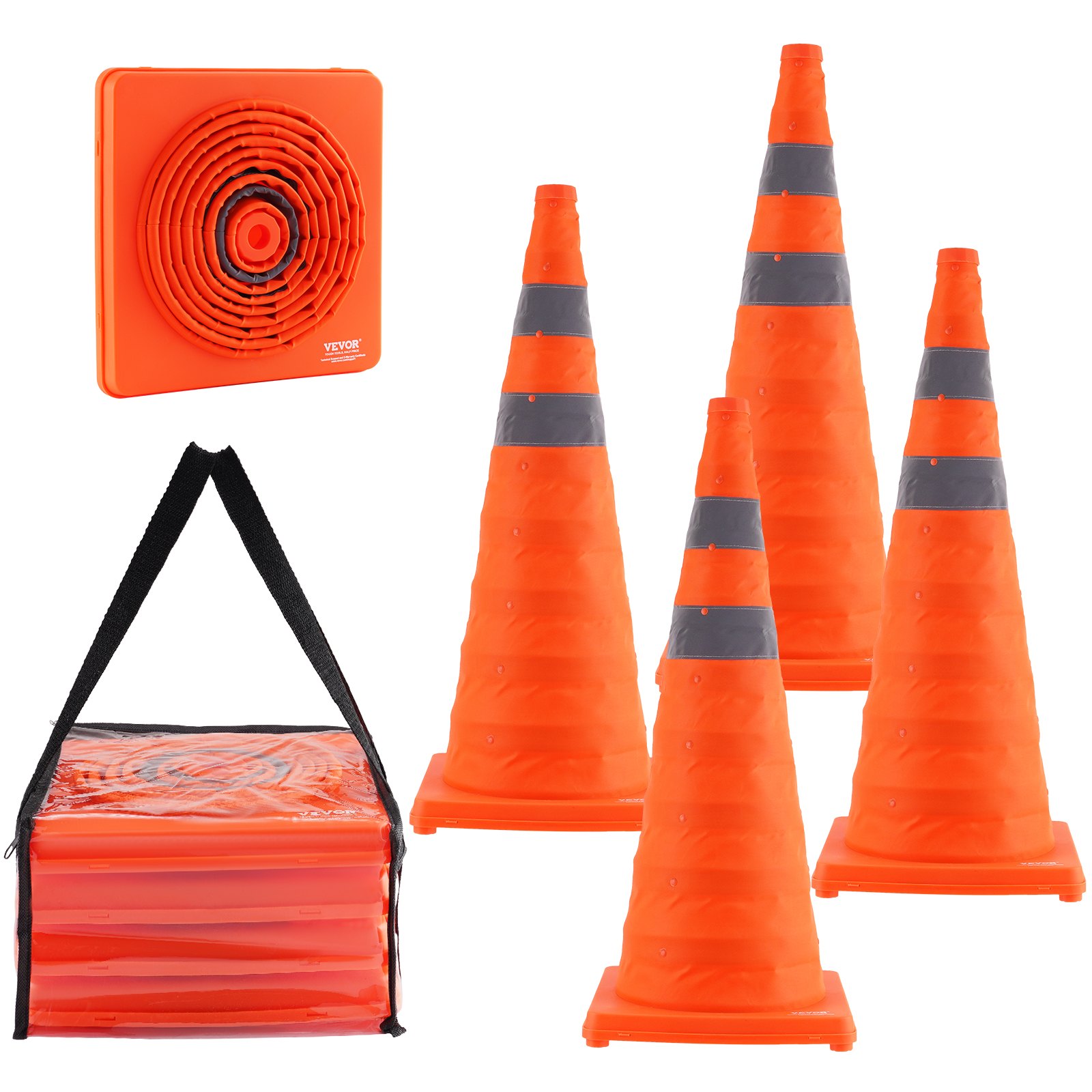 Main product image of 4-Pack 28-inch Collapsible Traffic Cones, Reflective, Wide Base, Storage Bag