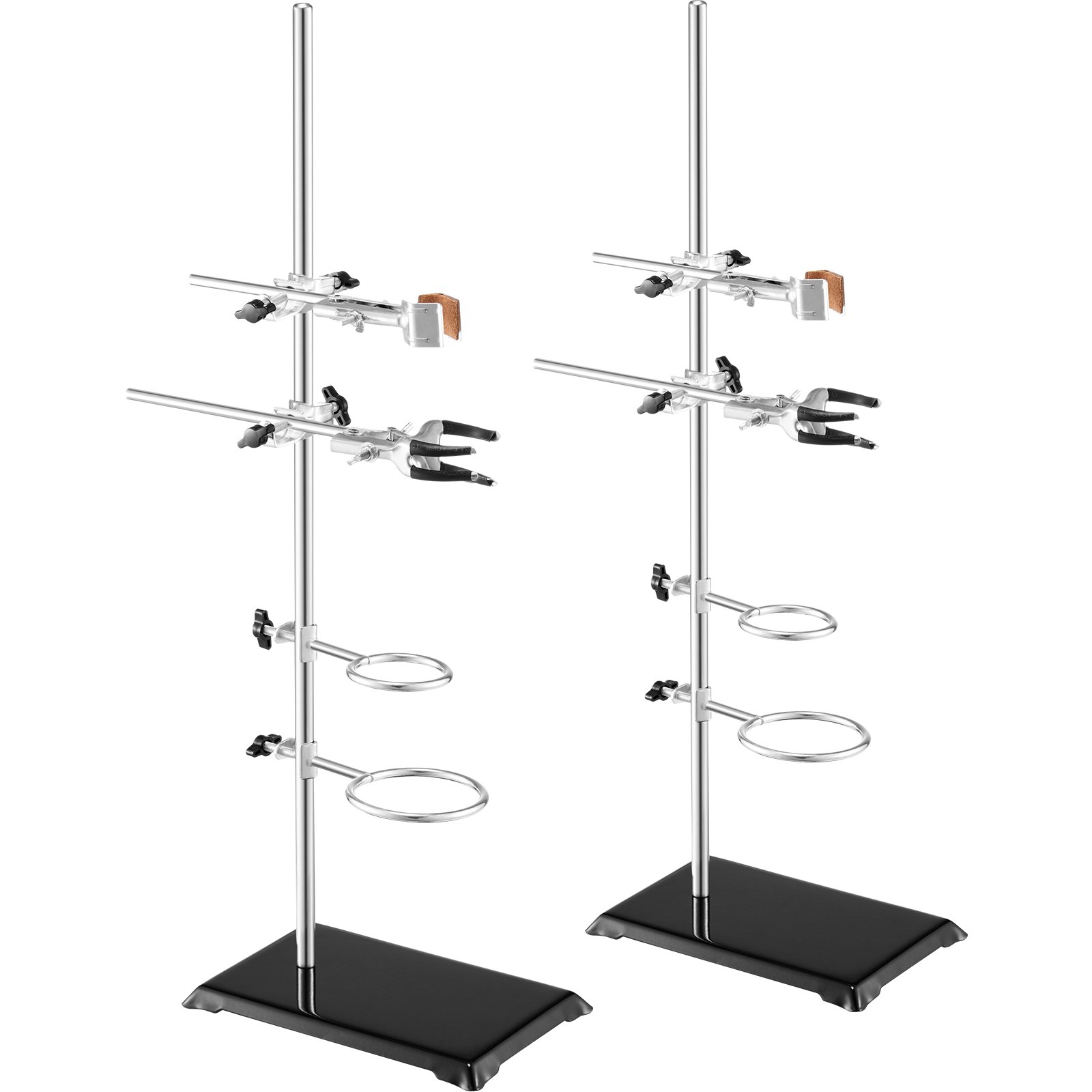 Main product image of 2 Sets Lab Retort Stand, Steel 59.9 Cm Rod, Cast Iron 21.1x13.5 Cm Base, Flask, Burette, Cross Clamps