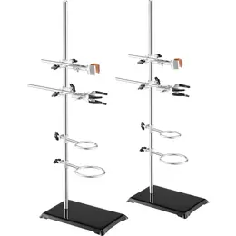 Product image of 2 Sets Lab Retort Stand, Steel 59.9 Cm Rod, Cast Iron 21.1x13.5 Cm Base, Flask, Burette, Cross Clamps
