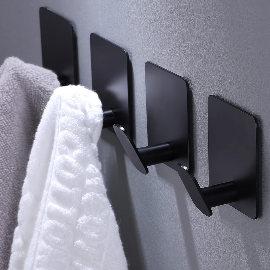 Main product image of 26lb Matte Black Stainless Steel Adhesive Towel Hooks, 4-Pack