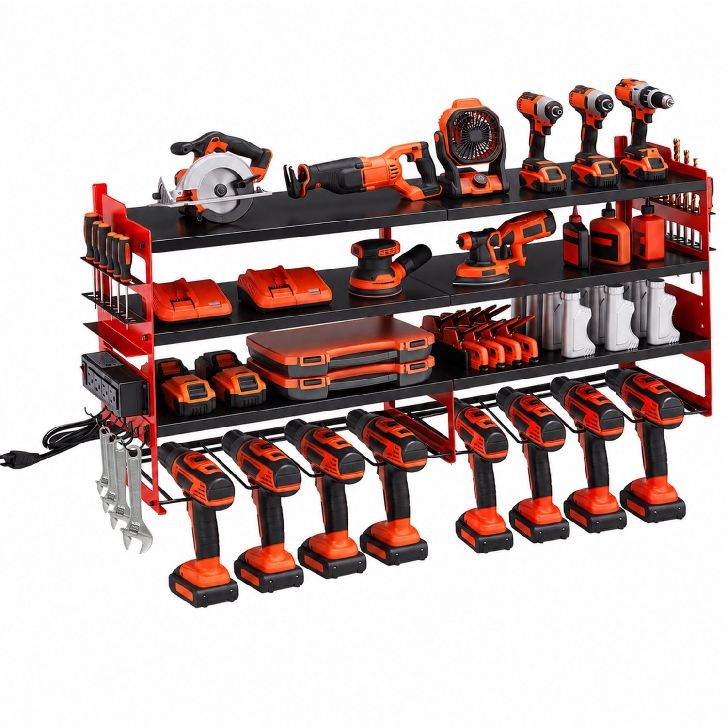 Main product image of Wall-Mounted Electric Tool Storage Rack with 4-Hole Charging Station