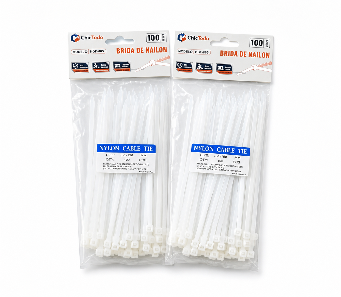 Main product image of Nylon Cable Ties, Self-locking, White, 3.6x150mm, 200 Pieces