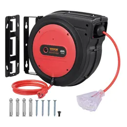 Product image of 65 ft Retractable Extension Cord Reel, 12 AWG/3C SJTOW, Triple Tap, 15A Breaker