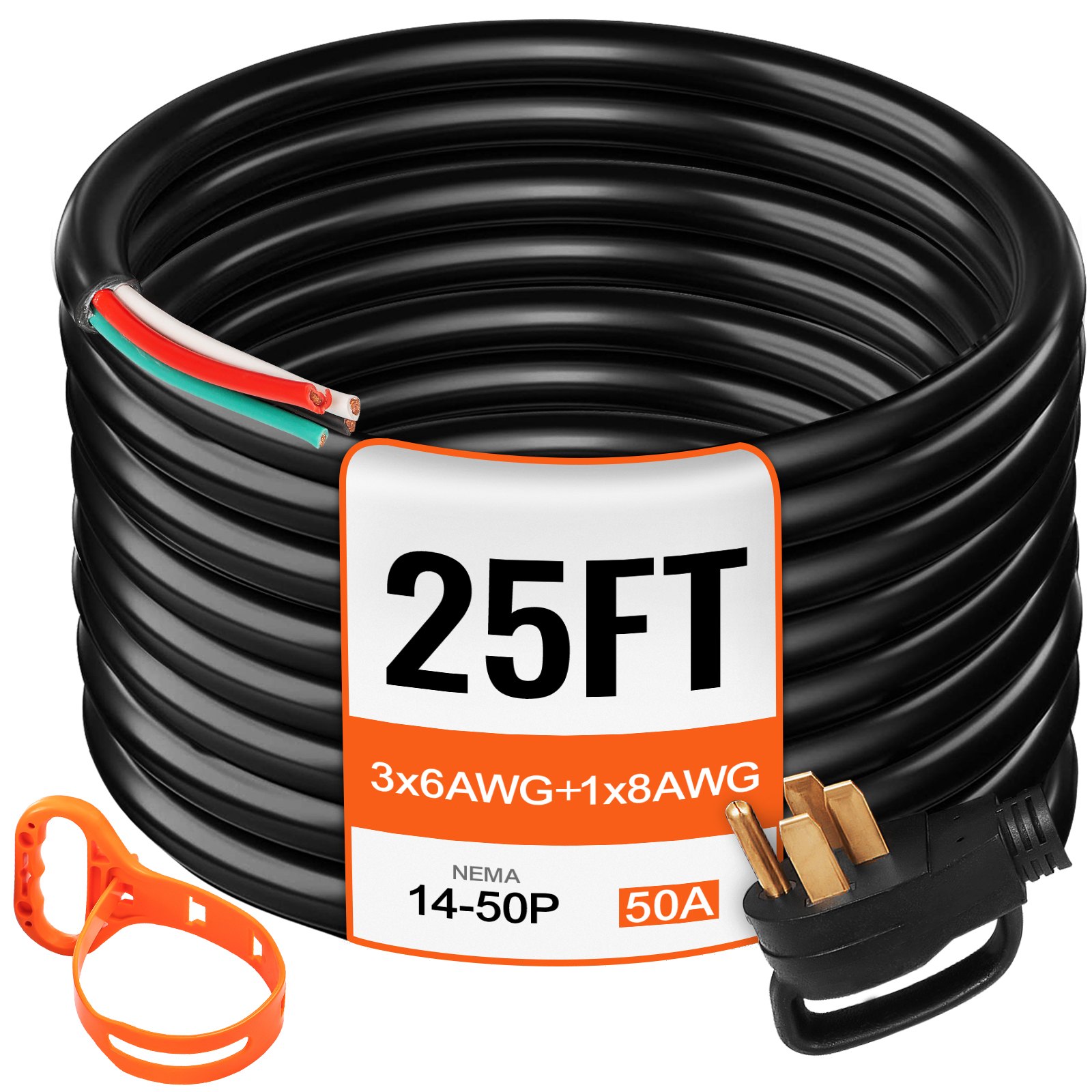 Main product image of Generator Extension Cable, 25 ft, 50 Amp, 6 AWG, STW 6/3+8/1, N14-50P to Bare Wire