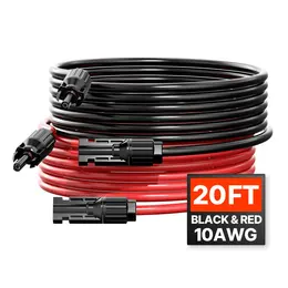 Product image of 2-Pack 6.1m 10 AWG Solar Panel Extension Cables, Waterproof Male/Female Connectors