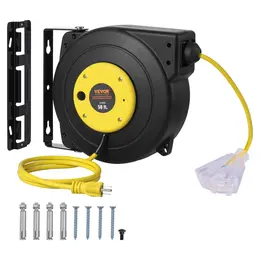 Product image of Retractable Extension Cord Reel, 15m (50 ft), 14/3 SJTOW, 13A Breaker, Triple Outlet