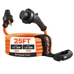 Product image of 30 Amp 25 ft RV Power Cable, 125V 3750W, 10/3 STW, NEMA TT-30P to L5-30R