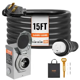 Product image of 50A Generator Power Inlet Box & 4.5M NEMA 14-50P/SS2-50R STW 6/3+8/1 AWG Cable