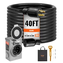 Product image of Generator Power Cord and Inlet Box Kit, 30 Amp, 40 ft, NEMA L14-30P/L14-30R STW, 10 AWG