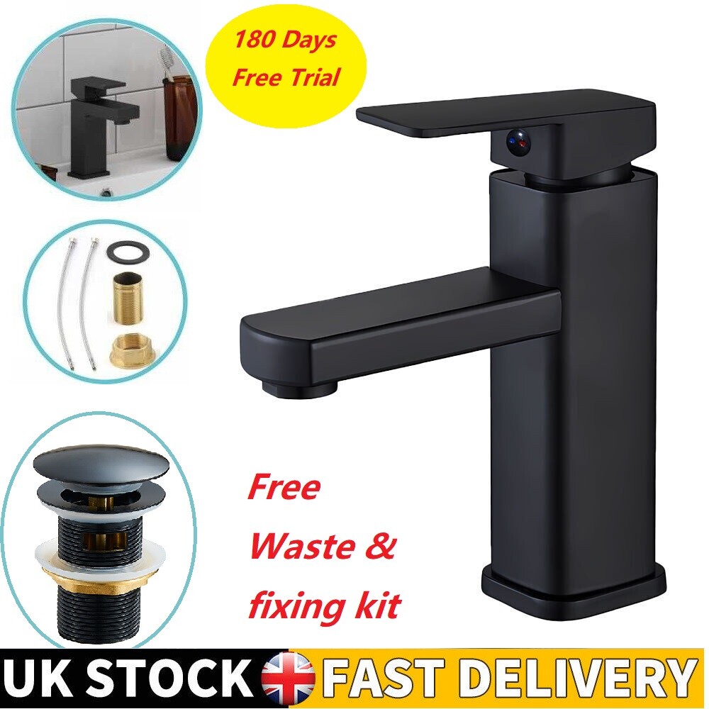 Main product image of Black Square Waterfall Large Basin Mixer Tap, Includes Waste