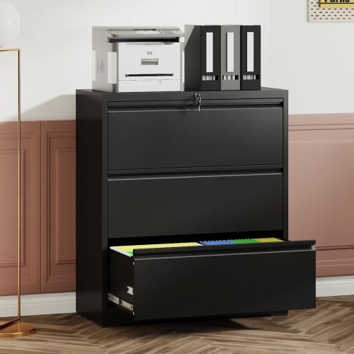 Main product image of 3 Drawer Lateral File Cabinet, 35.4 Inch Wide, Locking, Anti-Tip Interlock, Black