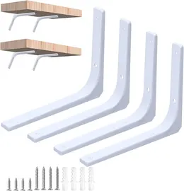 Product image of Iron L-Shaped Shelf Brackets, 4-Pack, White, with Mounting Hardware