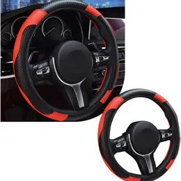 Product image of 15 Inch Leather Steering Wheel Cover, Black/Red