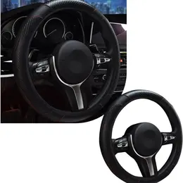 Product image of 15 Inch Black Leather Non-Slip Automotive Steering Wheel Cover