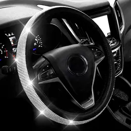 Product image of Leather Steering Wheel Cover with Rhinestone Accents
