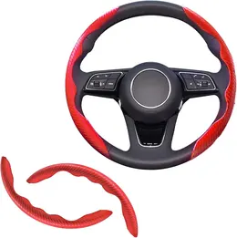 Product image of Universal Carbon Fiber Segmented Steering Wheel Covers, 2-Pack, Red