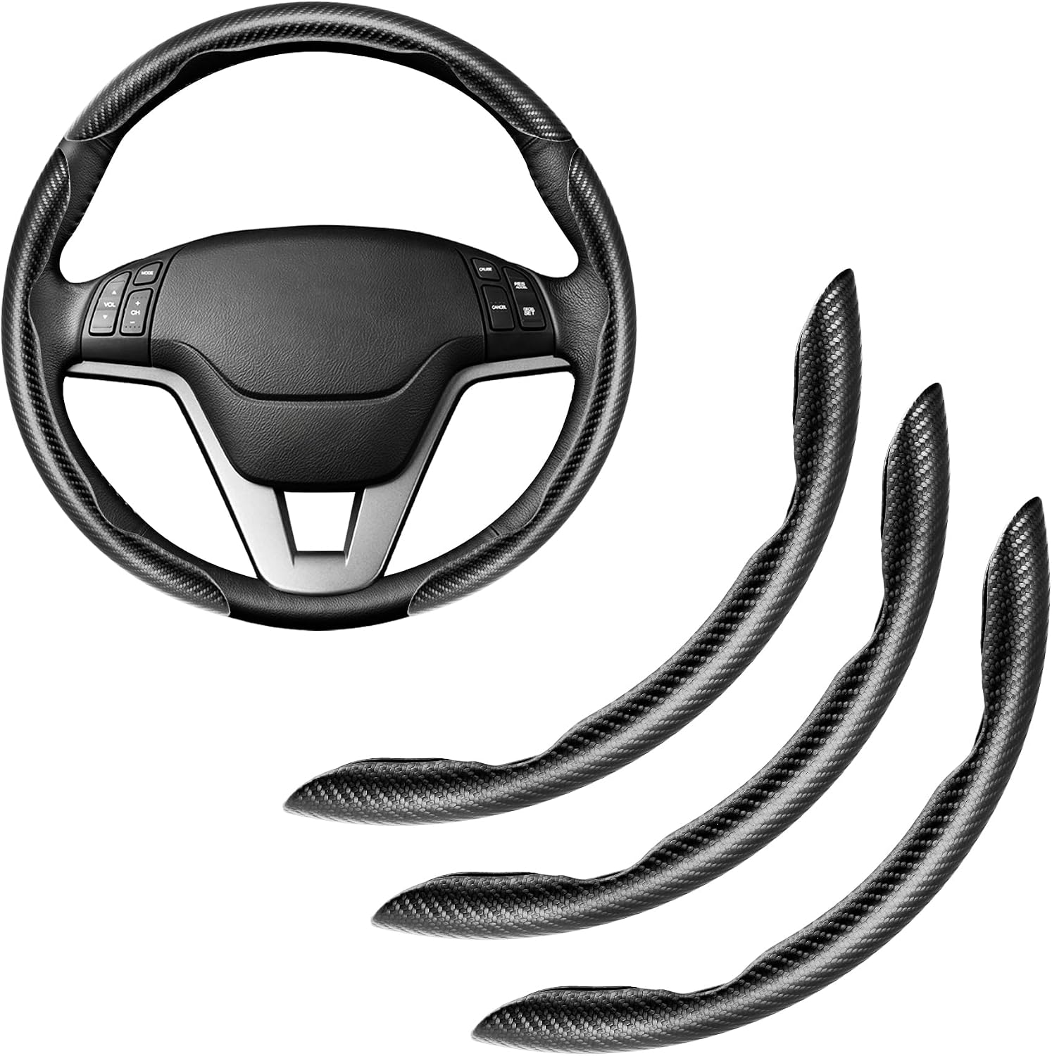 Main product image of Carbon Fiber Steering Wheel Covers, 3-Pack, Anti-Slip, Waterproof, Black