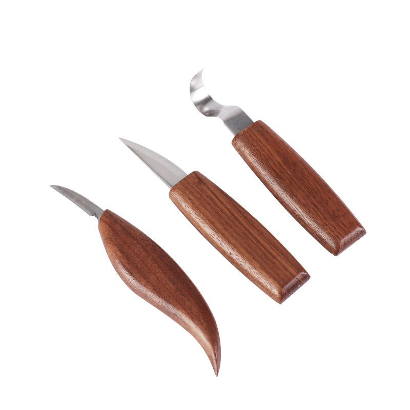 Main product image of 5-Piece Woodworking Carving Knife Set with Round Black Walnut Handles