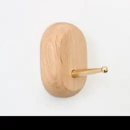 Product image of Beech and Brass Wall Hook, No-Drill Installation