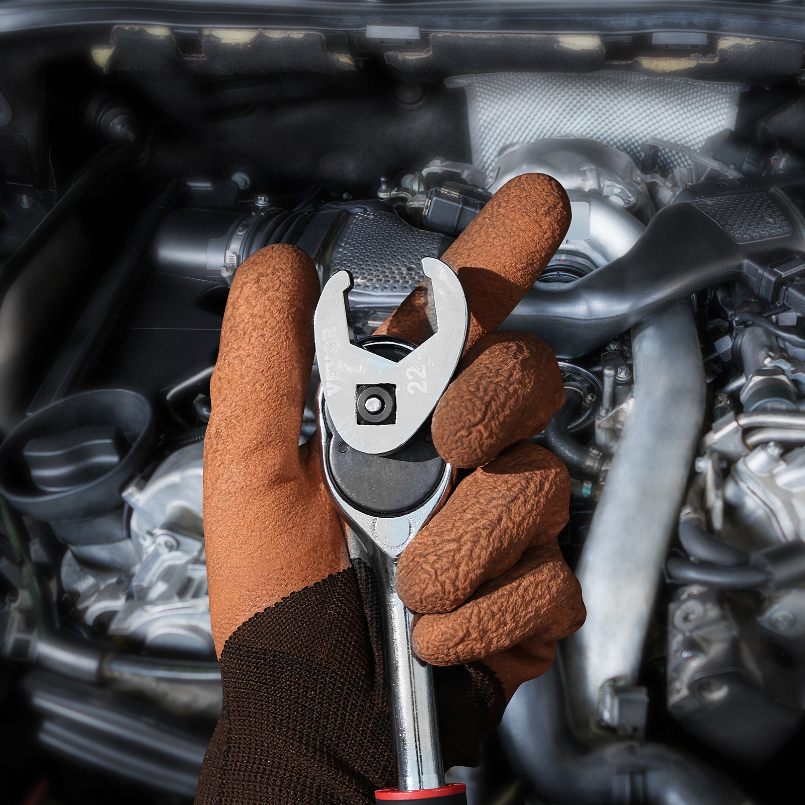 Main product image of VEVOR 24-Piece CR-MO Crowfoot Wrench Set, SAE -1inch, Metric 10-22mm, 2 Extensions