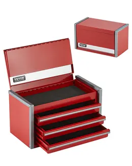 Product image of Portable Red Metal Tool Box with 3 Drawers, 8.6-inch