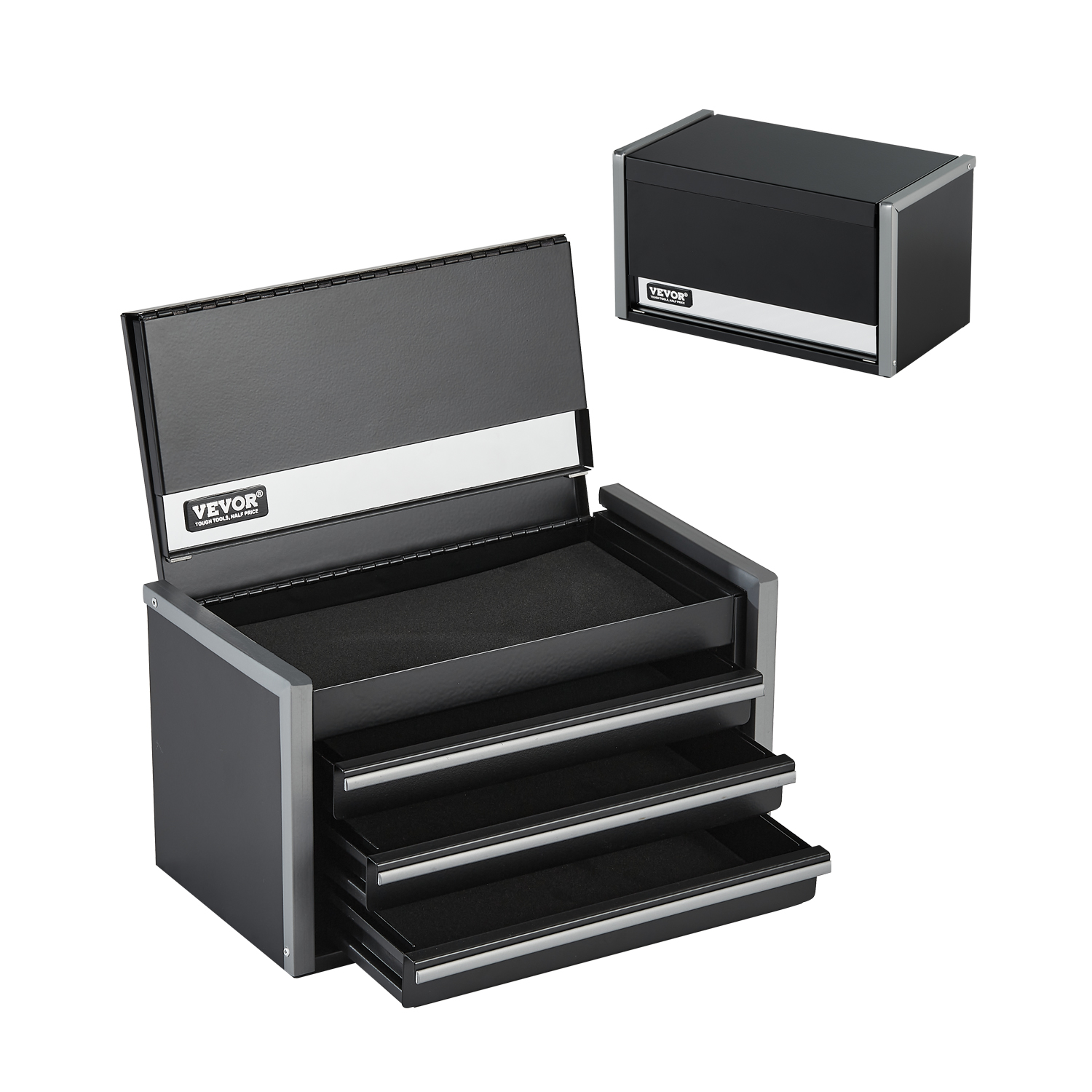 Main product image of 8.6-inch Portable Metal Tool Box with 3 Drawers, Black